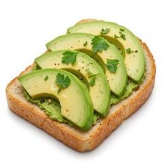 Avocado toast with parsley isolated on transparent background