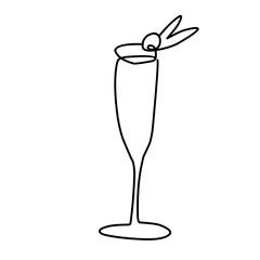 Cocktail drink vector icon in continuous line art drawing style.