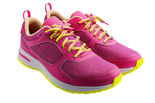 Vibrant pink athletic shoes with neon laces ready for a run showcasing a sporty design and on transparent background