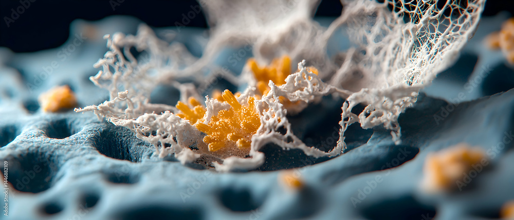 Poster close-up microscopic image of an unknown biological structure possibly related to cellular functions
