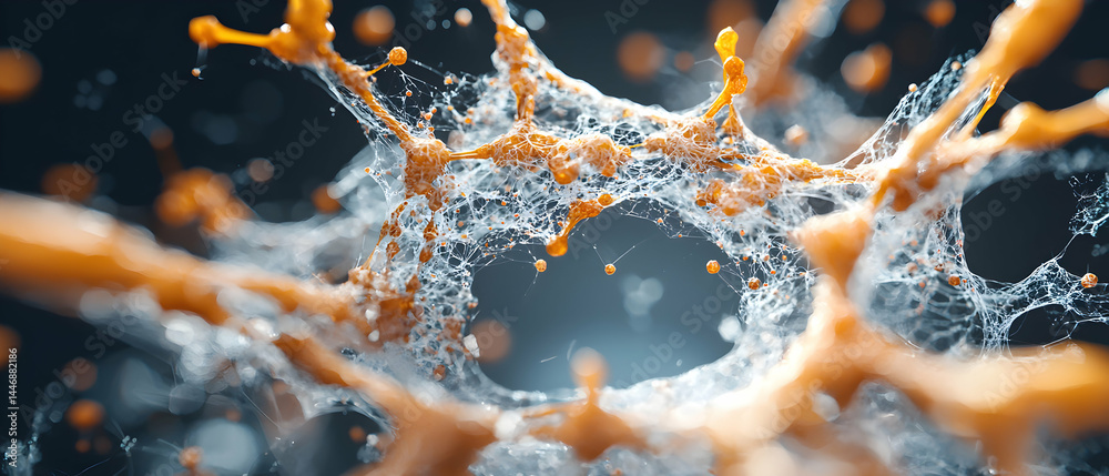 Poster an abstract close-up of a network structure with a focus on intricate details creating depth. it sug