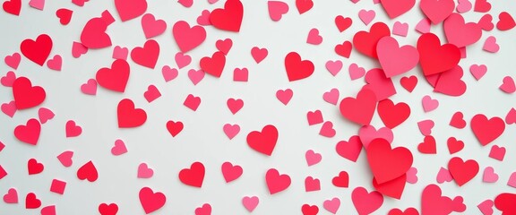 Red and pink paper hearts confetti background for Valentine's Day, wedding, or celebration,  romantic,  product