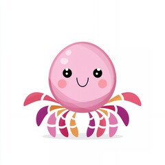 Cute Pink Cartoon Crab with Colorful Legs on White Background