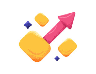 gold investment concept. gold price is increasing and rising continuously. profit and increase. illustration of gold pieces with arrow up. flat style design with texture grain. element