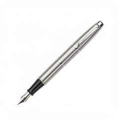Silver fountain pen isolated on transparent background