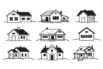 Collection of Modern House Icons for Real Estate, Architecture, and Design Projects, Home Illustration Set, Building and Property Graphics.