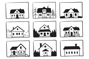 Collection of Modern House Icons for Real Estate, Architecture, and Design Projects, Home Illustration Set, Building and Property Graphics.
