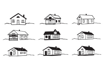 Collection of Modern House Icons for Real Estate, Architecture, and Design Projects, Home Illustration Set, Building and Property Graphics.
