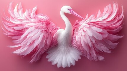 Fototapeta premium Elegant feathery swan artwork with gradient of pink and white wings spreading wide against a soft background for invitation cards and elegant decoration