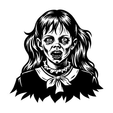 Halloween exorcist girl scary illustration, Halloween horror vector