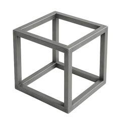 A Simple and Sturdy Metal Cube Frame, Illustrating Geometric Structure and Featuring a Realistic Brushed Metallic Surface Texture.