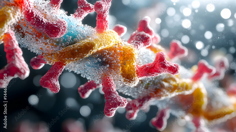 Poster detailed artistic rendering of a virus particle. possible application: educational content on microb