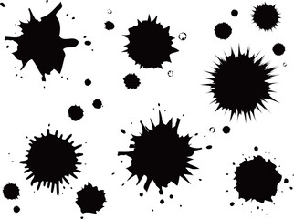 黒いインクの飛沫イラストセット

