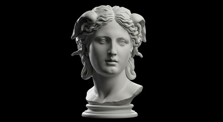 Sculpture of Woman with Horns on Black Background