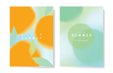 Abstract colorful gradient fruit card background set. Minimalist poster with oranges. Modern summer and spring wallpaper design for drink menu, promotion, beverages, ads.