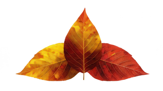 Autumn Leaves in Three Colors Forming a Triangle Isolated on White Transparent Background