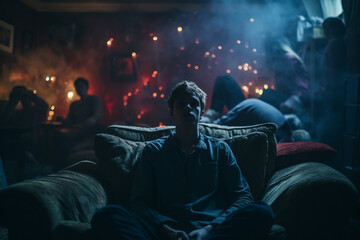 Obraz premium Individuals experiencing insomnia, stock silhouette, and mental health issues, including social burnout 