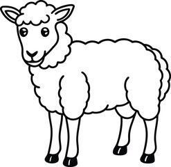 A friendly cartoon style black and white sheep vector illustration, perfect for farm themed graphics, coloring pages, and agricultural materials.