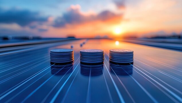 Solar energy investment growth at sunset