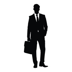 silhouette of business man with bag in hand, vector illustration on white background.
