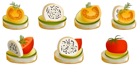 Colorful Food Illustration Of  Appetizers With  Transparent Background