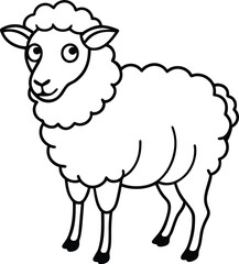 A friendly cartoon style black and white sheep vector illustration, perfect for farm themed graphics, coloring pages, and agricultural materials.