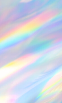 Blurred refraction light texture overlay effect. Holographic rainbow background..