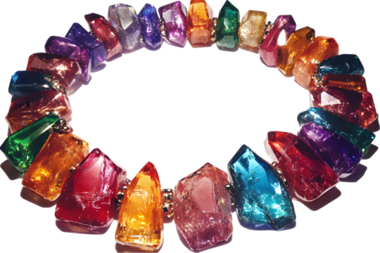 Colorful Gemstone Necklace Illustration, Isolated Transparent Background