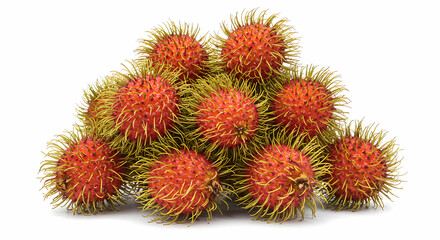 Fototapeta premium Fresh Rambutan Fruit Pile Isolated on White