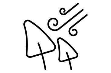 強風に吹かれる木のシンプルアイコンベクターイラスト