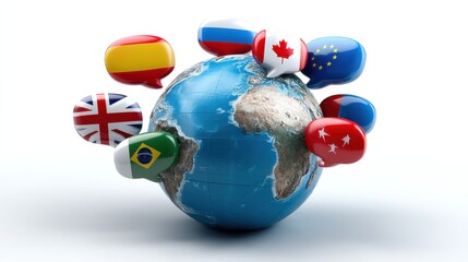 A globe with many flags on it, including the British flag