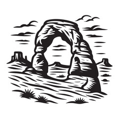 Rock arch in desert landscape vector illustration