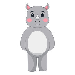 Cute Rhino Cartoon Illustration. Isolated Vector Character.