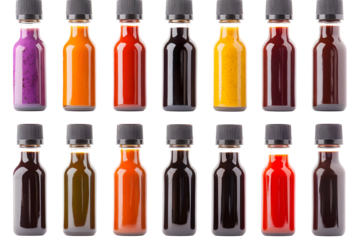 Colorful Hot Sauce Bottles Isolated Background, Transparent Background Photo