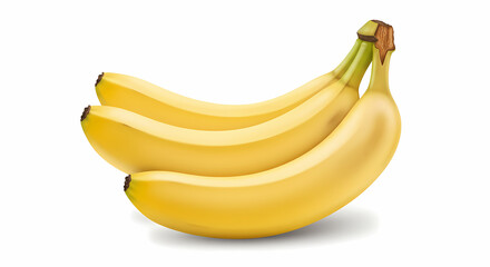 Three Ripe Yellow Bananas Isolated on White Background