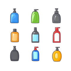 Colorful Illustration Set Of Various Pump Soap Bottles With Transparent Background