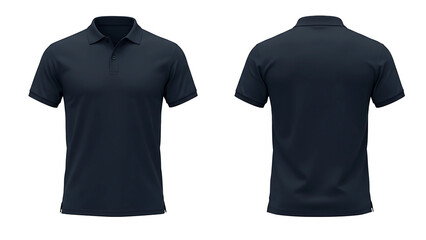 Stylish navy blue polo shirt on display showcasing front and back perspectives for modern fashion enthusiasts