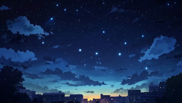 Starry night cityscape