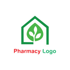 Pharmacy Logo - Green House and Leaf Symbol Design