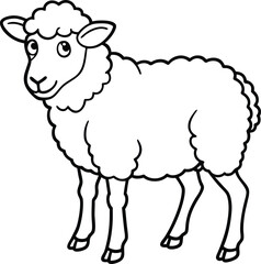 A friendly cartoon style black and white sheep vector illustration, perfect for farm themed graphics, coloring pages, and agricultural materials.