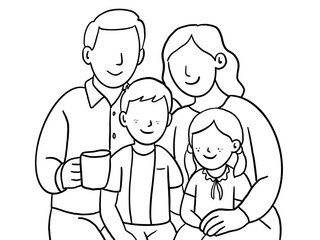 Simple and heartwarning family illustration featuring parents and children in various loving pose