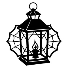 Halloween lantern with spiderweb design spooky night decoration vector silhouette for halloween celebration isolated on transparent background