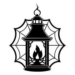 Halloween lantern with spiderweb vector design for spooky season decoration and creepy night illustration isolated on transparent background