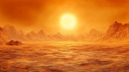 Orange Sunset Over a Rocky Desert Landscape