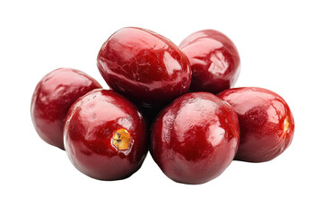 Obraz premium Group of dark red, round fruits, clustered tightly together, presented against a plain background. They appear shiny and plump.