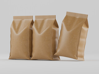Mockup of three light brown paper bags