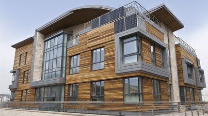 Modern balcony solar panel installation, energy efficient home solution - architecture conservation solar power residential exterior