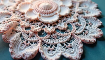 Obraz premium Intricate floral lace doily, delicate texture, beauty, shabby, bridal