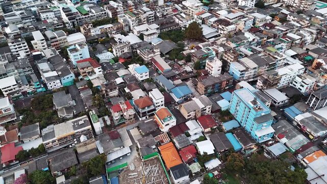 Bangkok Humble Low-Rise Dwellings. Aerial Shot of Urban poor Life