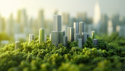 Sustainable city nestled in lush greenery